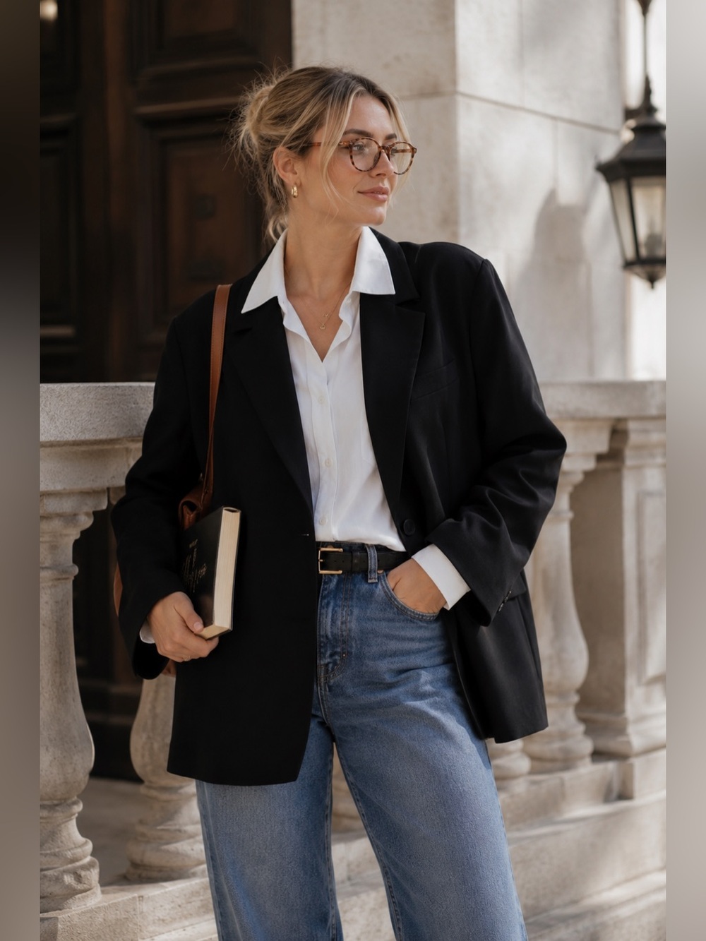 GRLFRND Black Oversized Boyfriend Blazer Size Medium Minimalist Preppy Academia